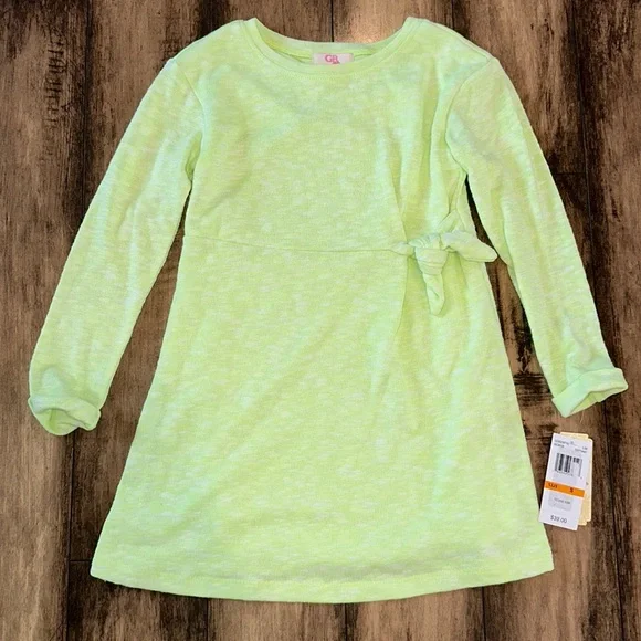 Gb Girls Dresses | Gb Girls Small Lime Green Long Sleeve Sweater Dress New | Color: Green/White | Size: Sg | Jessiann1113's Closet